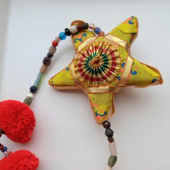 Handmade Wood And Sari Moon And Star Decoration, 5 of 6