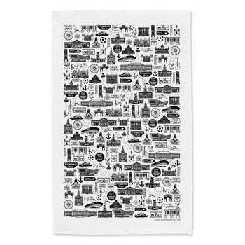 Liverpool Illustrated Black And White Tea Towel, 4 of 8