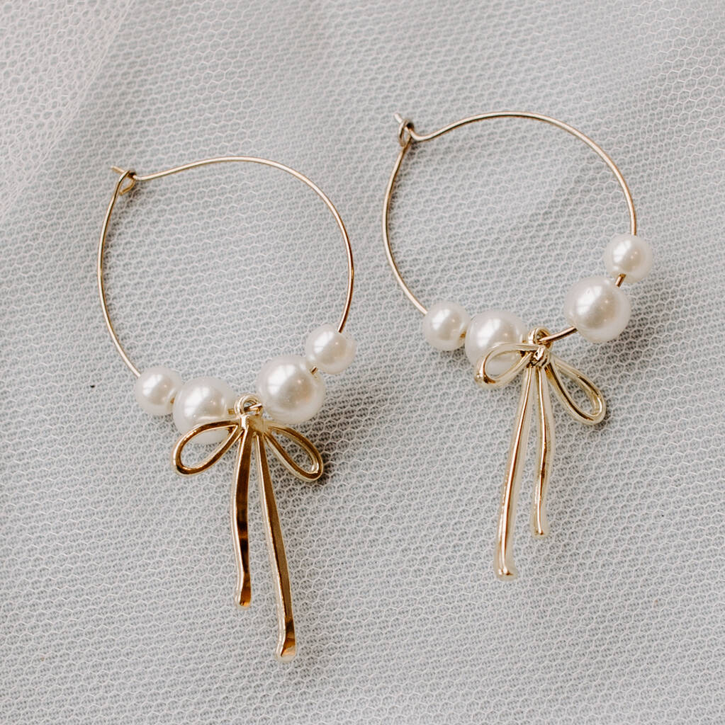Bow And Pearl Hoops Earrings, 1 of 3