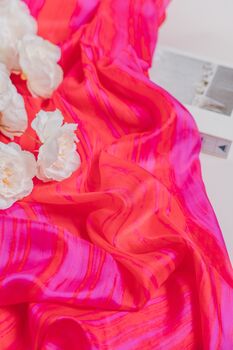 100% Mulberry Silk Scarf, Hot Pink With Red Stripes In Gift Box, 10 of 10