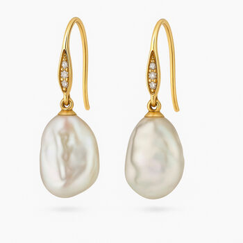 9ct Gold Keshi Pearl And Diamond Drop Earrings – 9mm, 3 of 7