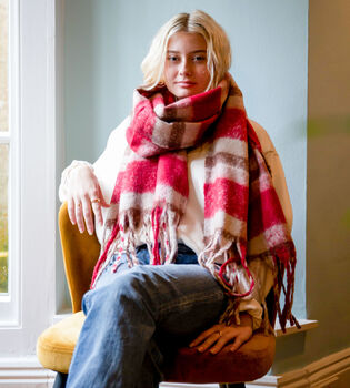 Personalised Poppy Checked Blanket Scarf, 4 of 4