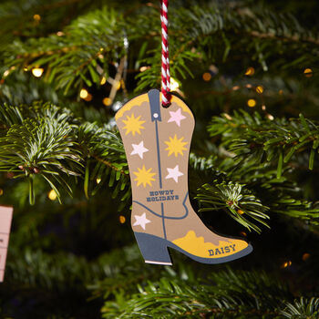 Personalised Cowboy Boot Christmas Decoration, 3 of 10