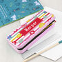 Personalised Girl's Patterned Pink Pencil Case Tin, thumbnail 7 of 11