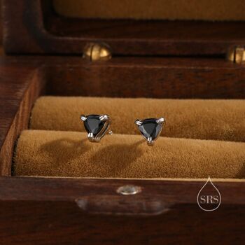 Sterling Silver Trillion Cut Black Cz Stud Earrings, 5 of 11