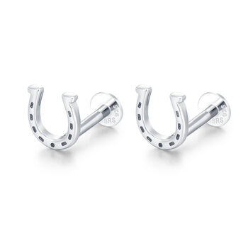 Sterling Silver Horseshoe 16 G Flat Back Labret Earrings, 7 of 11