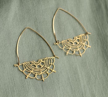 Gold Lace Filigree Hoop Earrings, 2 of 8