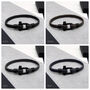 Men's Nautical Black Matt Shackle And Woven Leather Bracelet, thumbnail 2 of 3