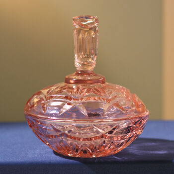Vintage Glass Mid Century Art Deco Trinket Pot Pink, 2 of 3