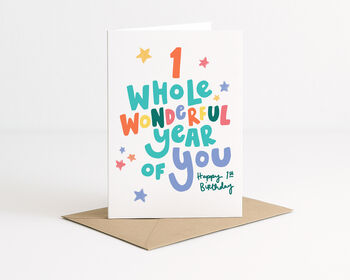 One Whole Wonderful Year First Birthday Card, 4 of 4
