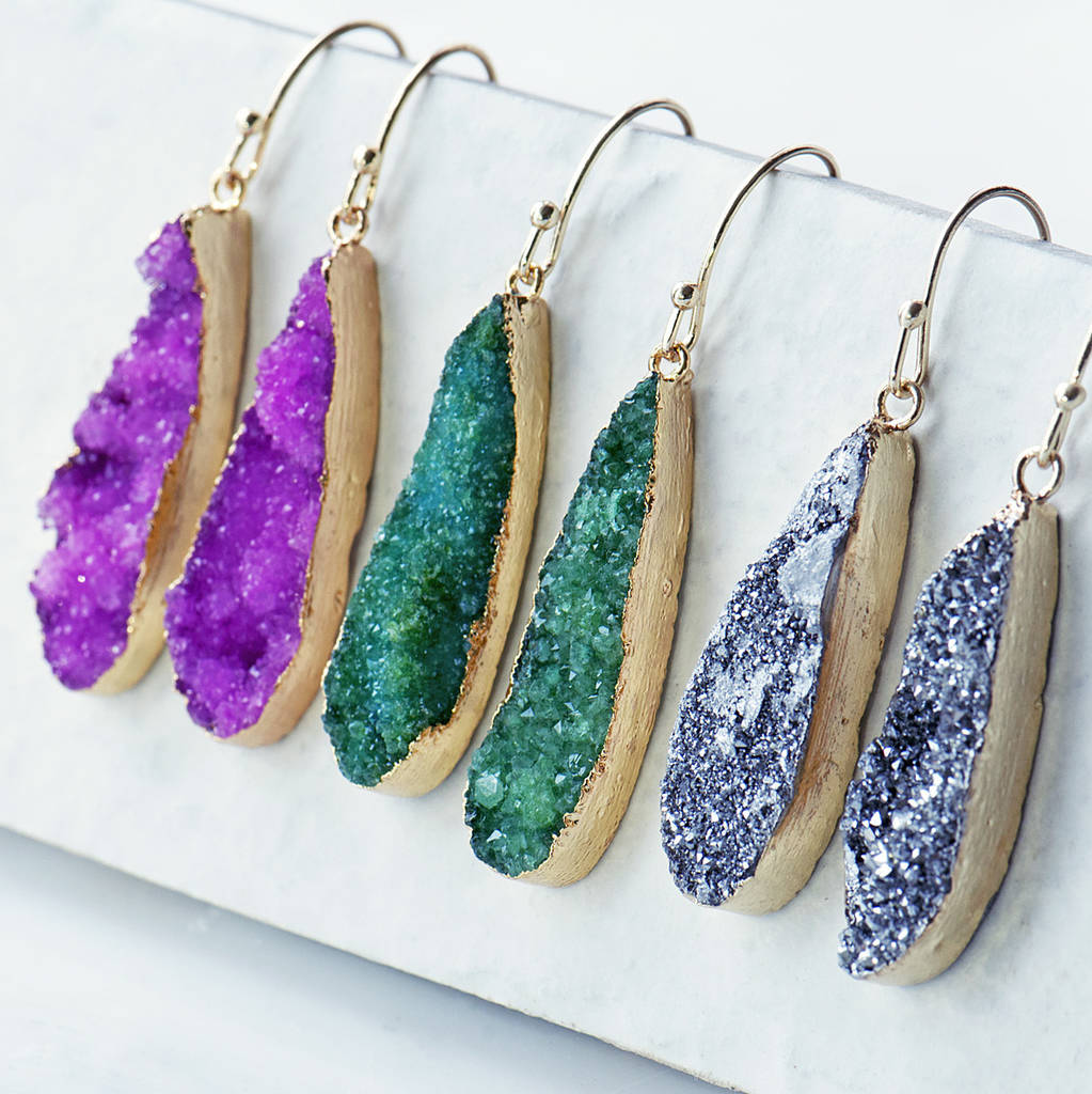 Teardrop Druzy Earrings In Bright Colours By Grace Valour Teardrop Druzy Earrings In Bright Colours