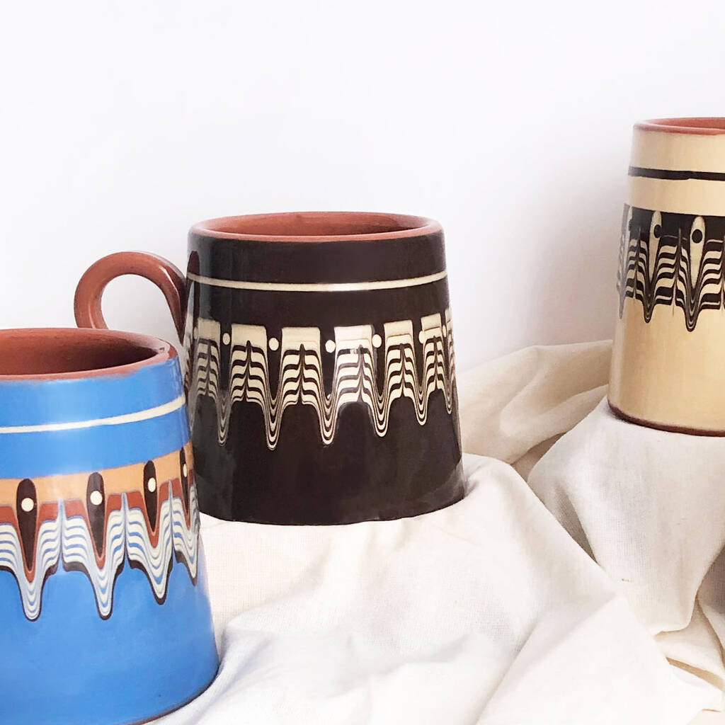 Set Of Four Ceramic Beer Tankards In Earthy Tones By The Tottem Artisan