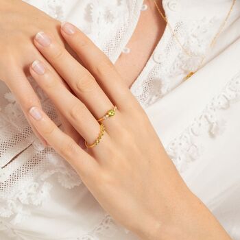 Peridot Five Stone Ring In Sterling Silver And Gold Vermeil, 4 of 12