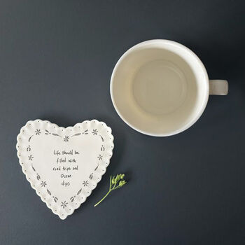 East Of India Porcelain Heart Coaster Gift With Quote 'Life Should Be Filled With…', 4 of 4