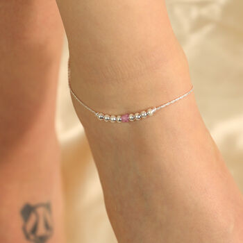 925 Silver Pink Silver Round Ball Thin Payal Anklet, 3 of 9