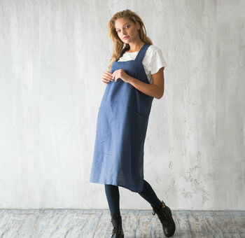 Teal Linen Pinafore Apron, 5 of 12