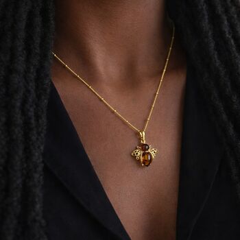Personalised Gold Plated Sterling Silver Amber Bee Pendant Necklace, 2 of 9