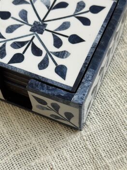 Set Of Six Wood Inlay Coasters With Case Host Gift, 10 of 12