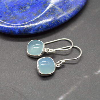 Aqua Chalcedony Silver Earrings: Square Dangle Drop, 3 of 6