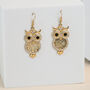Silver/Gold Plated Encrusted Owl Earrings, thumbnail 3 of 10