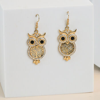 Silver/Gold Plated Encrusted Owl Earrings, 3 of 10