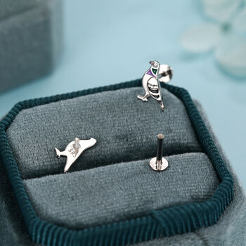 Sterling Silver Enamel Pigeon 16 G Flat Back Labret Earrings, 2 of 11