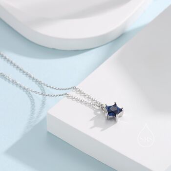 Sterling Silver Sapphire Blue Cz Star Pendant Necklace, 4 of 11