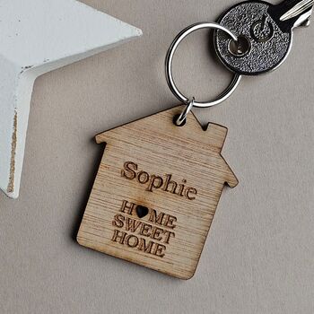 Personalised 'Home Sweet Home' House Wooden Keyring, 2 of 3