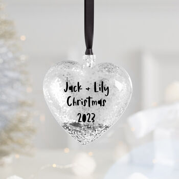 Personalised Couples Silver Heart Christmas Bauble, 2 of 4