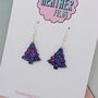 Small Purple Glitter Christmas Tree Earrings, thumbnail 3 of 4