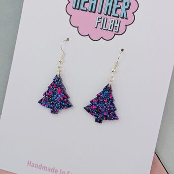 Small Purple Glitter Christmas Tree Earrings, 3 of 4
