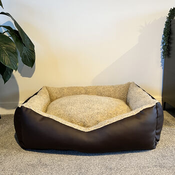 Vegan Leather And Sherpa Fleece Lined Dog Bed, 2 of 12