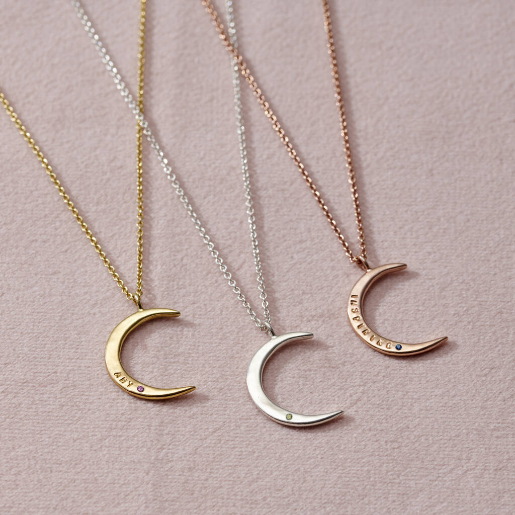 Personalised Birthstone Crescent Moon Necklace By Posh Totty Designs ...