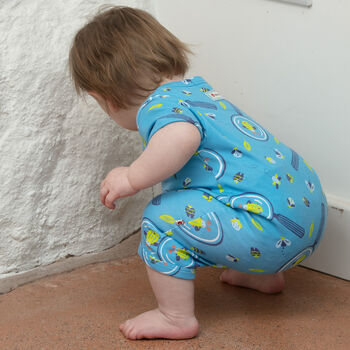Baby + Toddler Shortie Romper | Blue Unisex Bug Print, 3 of 6