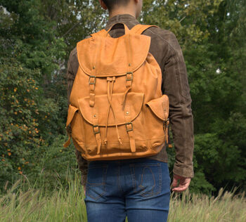 Military Style Genuine Leather Backpack In Brown, 6 of 12