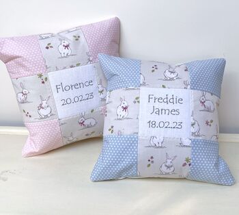 Nursery Bunny Name And Date Cushion, 5 of 9