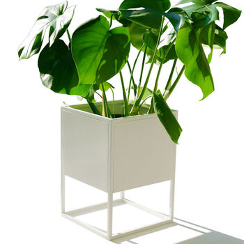 White Square Metal Planter With Stand, 6 of 6