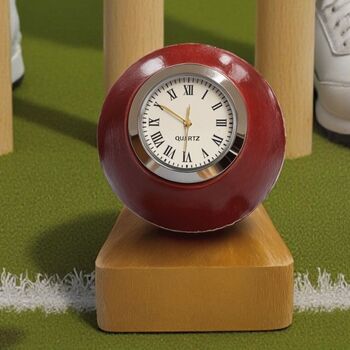 Cricket Ball Clock With Personalised Wood Plinth, 10 of 12