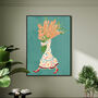 Custom Boho Dress Woman Holding Flowers Art Print, thumbnail 1 of 9