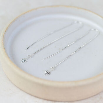 Sterling Silver Starburst Threader Earrings, 2 of 3