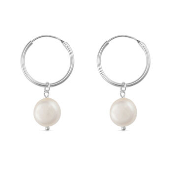Chunky 18 K Gold Or Silver Freshwater Pearl Hoops, 5 of 10