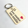Personalised Wooden Heart Happy Keyring, thumbnail 5 of 6
