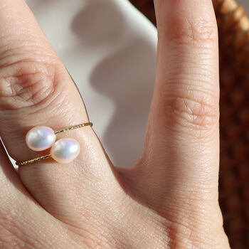 Freshwater Pearl Adjustable Geometric Ring, 5 of 7