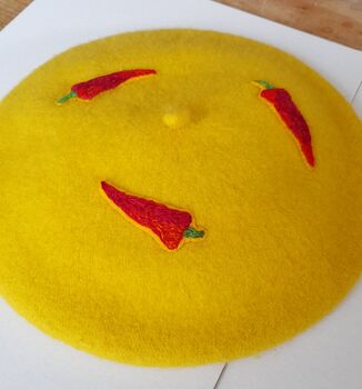 Hand Embroidered Chilli Design Wool Child's Beret, 4 of 4