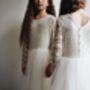 Long Sleeve Lace Flower Girl Dress – Floor Length Tulle Gown Handmade UK, thumbnail 4 of 6