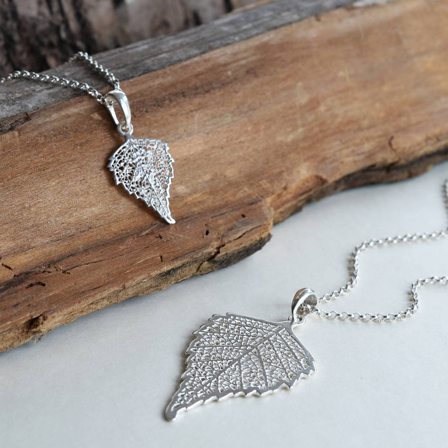 Sterling Silver Birch Leaf Necklace, 1 of 7