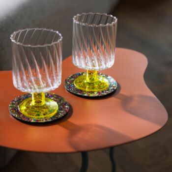 Set Of Two Yellow Stemmed Swirl Glasses, 2 of 4