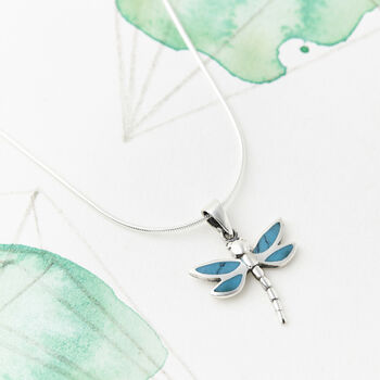 Silver Turquoise Dragonfly Necklace And Earring Set, 3 of 10