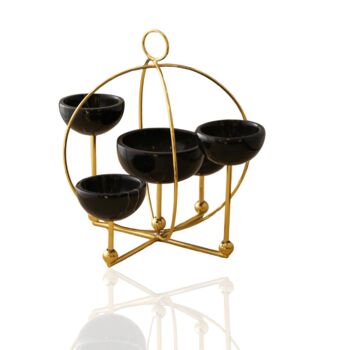Handmade Set Of Five Black Marble Bowls With Gold Planet Stand, 2 of 2