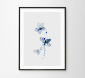 Set Of Three Blue Floral Watercolour Art Prints, 4 of 7